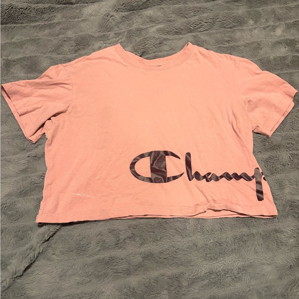 Champion Women's Pink Cropped Logo Tee